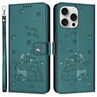 Voor iPhone 15 Pro Max Hoesje met Bandje Kattenprint Leren Portemonnee Telefoonhoesje