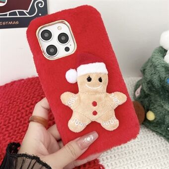 Voor iPhone 15 Pro Max Hoes Kerst Gingerbread Ontwerp Pluche + TPU Telefoonhoesje