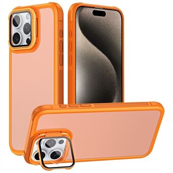 Voor iPhone 15 Pro Max Hoesje met Lenzenkap Standaard Skin-Touch PC+TPU Telefoon Achterkant Hoesje