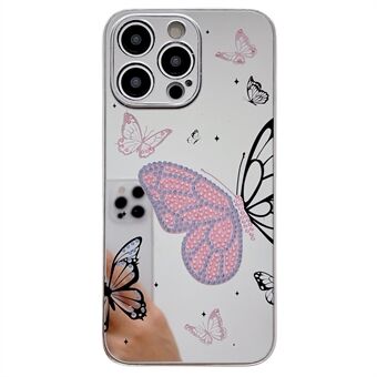 Voor iPhone 15 Pro Max Hoes IMD Zilveren Afwerking TPU+PC Rhinestones Decor Telefoonhoesje