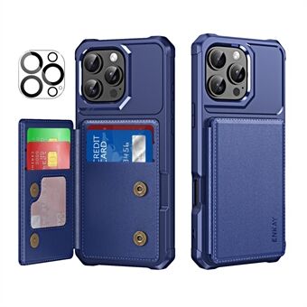 Voor iPhone 15 Pro Max ENKAY Hat-Prince Portemonnee Kaartsleuf Kickstand PU Leren +TPU Achterkant Telefoonhoesje met Cameralensfilm