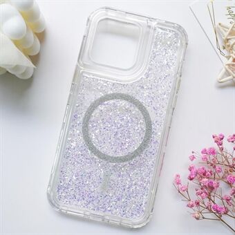 Voor iPhone 15 Pro Max Hoesje Compatibel met MagSafe Glitter Epoxy PC+TPU Telefoonhoes