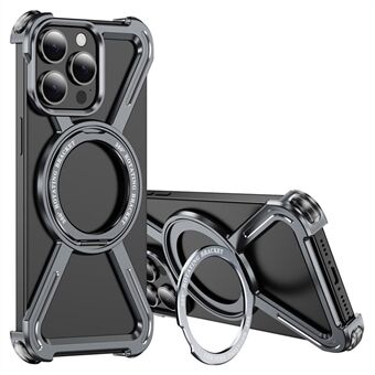 Voor iPhone 15 Pro Max Magnetische Hoes Roterende Standaard Metalen Bumper Telefoonhoesje