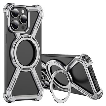 Voor iPhone 15 Pro Max Magnetische Hoes Roterende Standaard Metalen Bumper Telefoon Cover