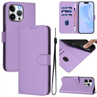 Voor iPhone 15 Pro Max Hoesje Effen Kleur Portemonnee Leren Telefoonhoes met Riem