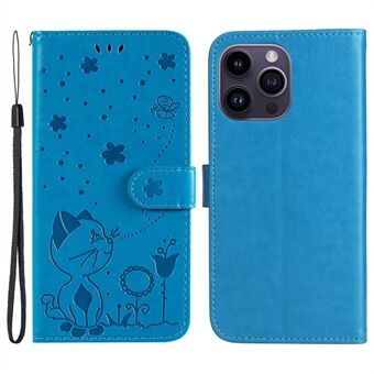 KT Afdrukken Bloemen Serie-4 voor iPhone 15 Pro Max Anti-Stof Kat Gedrukt Leren Telefoonhoesje met Standaard Portemonnee Case