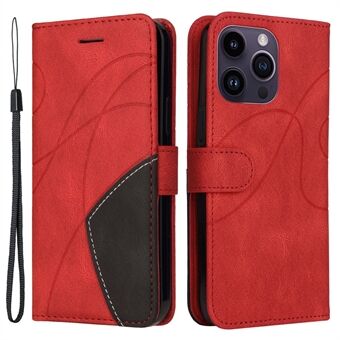 KT Leather Series-1 Voor iPhone 15 Pro Max Telefoon Leren Hoesje Dubbelkleurig Splicing Portemonnee Stand Cover