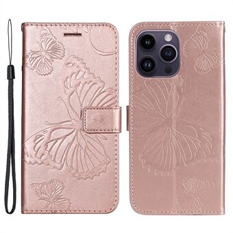 KT Imprinting Flower Series-2 voor iPhone 15 Pro Max Stand Case Butterfly Imprint Leren Portemonnee Telefoonhoesje