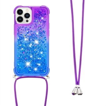 YB Quicksand Series-6 Voor iPhone 15 Pro Max TPU Telefoonhoesje Verloopvloeistof Glitterhoesje met Lanyard