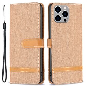 PU leer + TPU telefoonhoesje voor iPhone 15 Pro Max, spijkerstof splicing portemonnee standaard anti-kras cover.