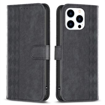 Voor iPhone 15 Pro Max Stand Case Anti-kras Portemonnee Gedrukt Ruitvormig PU Leren Telefoonhoesje