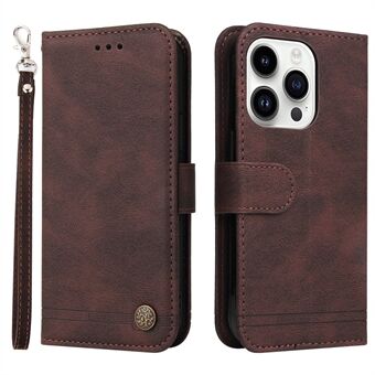 Voor de iPhone 15 Pro Max Wallet Skin-touch PU Leren Hoesje Mobiele Telefoonhoes Ingedrukte Lijnen Standaard Schelp