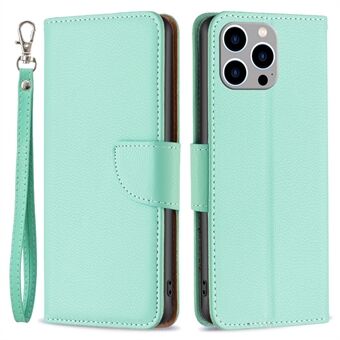 Voor de iPhone 15 Pro Max Wallet PU Leren Hoesje met Litchi Textuur, Stand en Anti-val Telefoonhoesje met Strap.