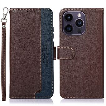KHAZNEH PU Leren Hoesje voor iPhone 15 Pro Max, RFID-blokkerende Stand Portemonnee met Litchi Textuur Telefoonhoesje