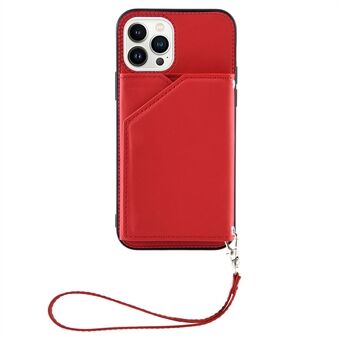 YB Leather Coating Serie-2 voor iPhone 15 Pro Max Kaarthouder Telefoonhoesje met Kickstand Leren TPU Hoesje met Bandje.