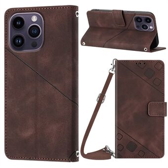 PT005 YB Imprinting Series-7 voor de iPhone 15 Pro Max Wallet Telefoonhoesje PU Lederen Stand Cover met Schouderband