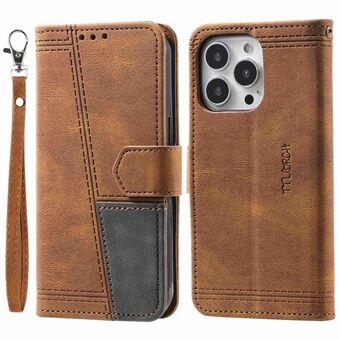 TTUDRCH Leren hoesje voor iPhone 15 Pro Max Stijl 004 Splicing Skin-touch RFID-blokkerende portemonnee met standaard en polsbandje.