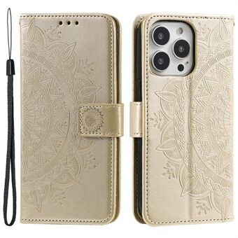 Voor iPhone 15 Pro Max Mandala Bloemenafdruk Telefoonhoesje PU Leren Wallet Stand Folio Cover met Band