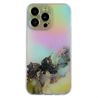 Voor iPhone 15 Pro Max Embossing Marmer Patroon Cover Kleurrijke Laser Zachte TPU Telefoonhoes