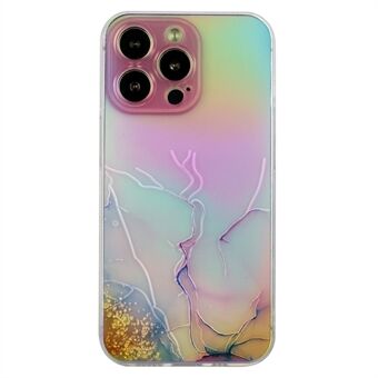 Voor iPhone 15 Pro Max Embossing Marmer Patroon Hoesje Kleurrijke Laser Zachte TPU Telefoonhoes.