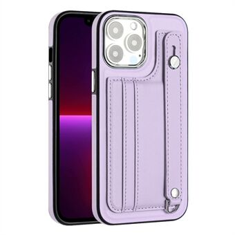 YB Leather Coating-serie 5 voor iPhone 15 Pro Max PU-leer + TPU-riem Kickstand-cover Kaarthouder Telefoonhoes