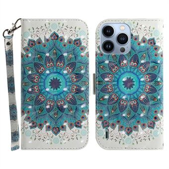 Voor iPhone 15 Pro Max Anti-kras PU lederen portemonnee hoesje met 3D-patroon en standaard, bedrukt telefoonhoesje met bandje.