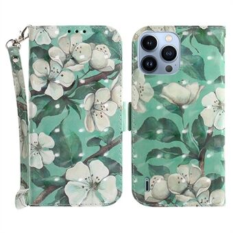 Voor iPhone 15 Pro Max Anti-kras PU Lederen Portemonnee Hoesje met 3D Patroon Bedrukte Standaard Telefoonhoesje met Strap