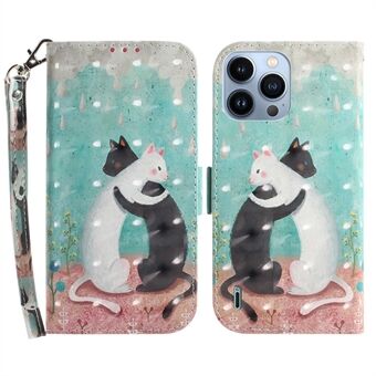 Voor iPhone 15 Pro Max Anti-kras PU-leren portemonnee hoesje met 3D-patroon bedrukt standaard telefoonhoesje met riem
