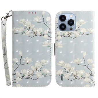 Voor iPhone 15 Pro Max Anti-kras PU lederen portemonnee hoesje met 3D patroon bedrukte standaard en draagriem.