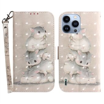 Voor iPhone 15 Pro Max Anti-kras PU lederen portemonneehoes met 3D patroon geprinte standaard telefoonhoes met bandje.