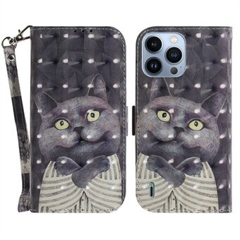 Voor iPhone 15 Pro Max Antikras PU-leren portemonnee hoesje met 3D-patroon, standaard en draagriem.