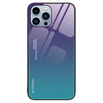 Voor iPhone 15 Pro Max Gradient Hard Telefoonhoesje Gehard Glas + PC + TPU Antikras Cover.