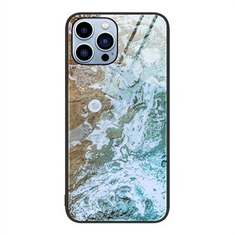 Voor iPhone 15 Pro Max Marble Patroon Schokbestendige Hoes Gehard Glas+PC+TPU Telefoonhoes