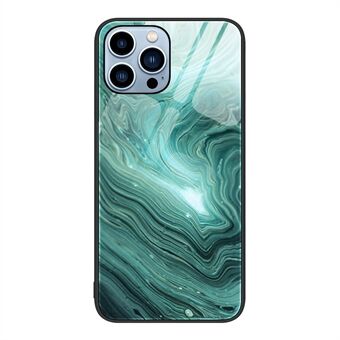 Voor iPhone 15 Pro Max Marmerpatroon Schokbestendige Hoes Gehard Glas+PC+TPU Telefoonhoesje