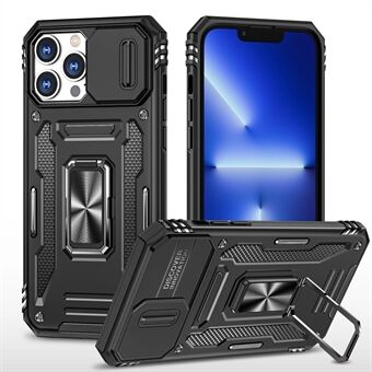 Voor iPhone 15 Pro Max Armor-serie Metalen Kickstand Cover Schuifcamera Deksel PC+TPU Telefoonhoesje