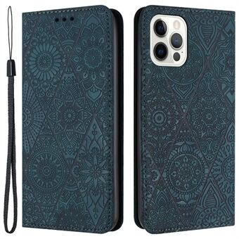 Portemonneehoesje voor iPhone 15 Pro Max PU lederen retro bloemen geprinte telefoonhoes met standaard