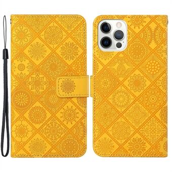 Leren hoesje met portemonnee voor iPhone 15 Pro Max, met geprinte bloem, telefoonstandaard en anti-val cover.