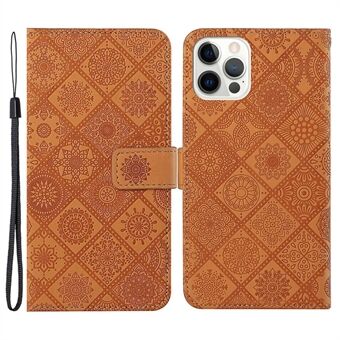 Leren portemonneehoesje voor iPhone 15 Pro Max, bedrukt bloemen telefoonstandaard en anti-val hoesje.