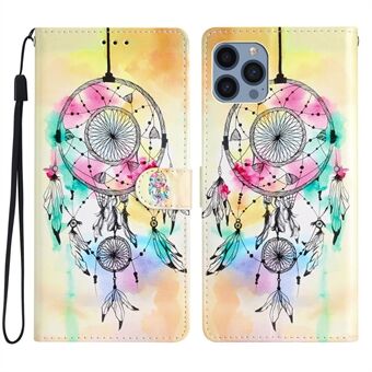 Voor de iPhone 15 Pro Max patroon printen flip telefoonhoesje PU lederen portemonnee standaard cover met bandje