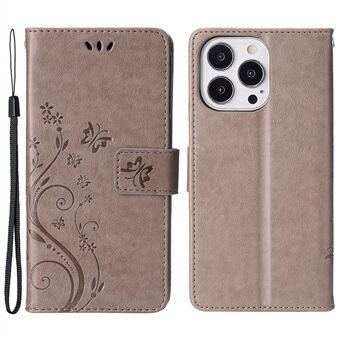 Voor iPhone 15 Pro Max Mobiele Telefoonhoesje Bedrukt met Vlinders PU Lederen Portemonneehoesje met Standaard en Riem