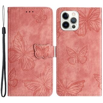 Voor iPhone 15 Pro Max Bedrukte Vlinders Telefoonhoesje Skin-touch PU Leren Portemonnee Cover met Riem