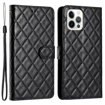 Voor iPhone 15 Pro Max PU Leren+TPU Hoesje met Ruitvormige Stiksels Portemonnee Staande Telefoonhoes