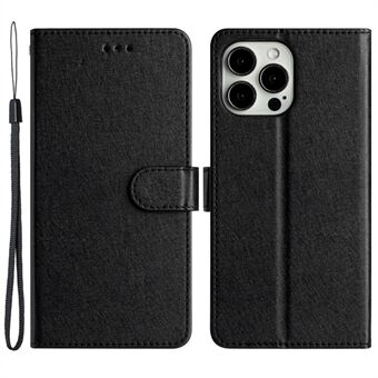 Voor de iPhone 15 Pro Max beschermhoes, PU leder+TPU zijde textuur portemonnee standaard telefoonhoes met band