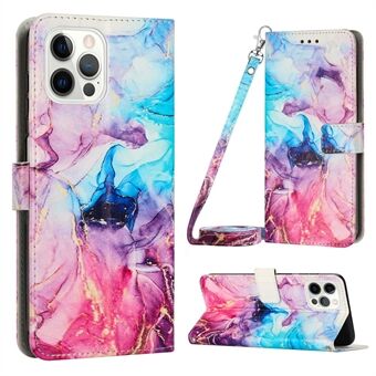 Marmerpatroon lederen hoesje voor iPhone 15 Pro Max, portemonnee telefoonhoesje met schouderband