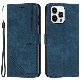 Voor iPhone 15 Pro Max Skin-touch Wallet Telefoonhoesje Met Geëtste Lijnen PU Lederen Stand Cover