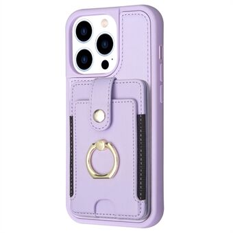 BF27 Voor iPhone 15 Pro Max Anti-kras PU lederen gecoate TPU telefoonhoes met ring kickstand en kaartsleuf cover.