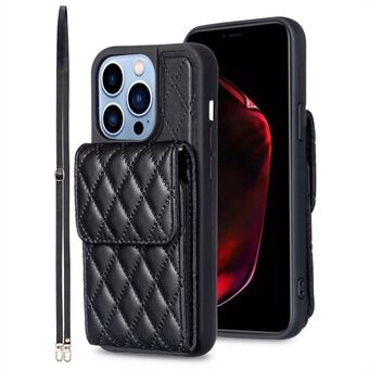 Voor iPhone 15 Pro Max Anti-kras Geëtste PU Leren Gecoate TPU Telefoonhouder Case Verticaal Kaartsleuf Cover