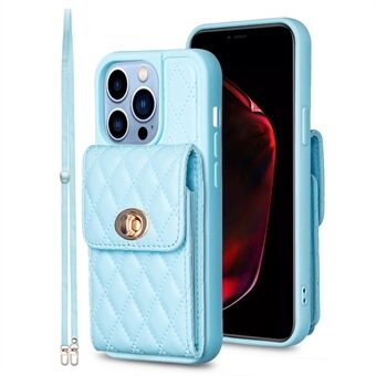 Voor iPhone 15 Pro Max PU lederen gecoate TPU schokbestendige telefoonhoes met kaarthouder en schouderriem.