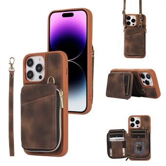 Voor iPhone 15 Pro Max Ritsportemonnee Telefoonhoesje met Standaard PU Lederen Gecoate TPU Hoes