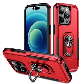 Voor iPhone 15 Pro Max PC+TPU Schokbestendige Hoesje met Ring Kickstand en Anti-kras Telefoonhoesje.